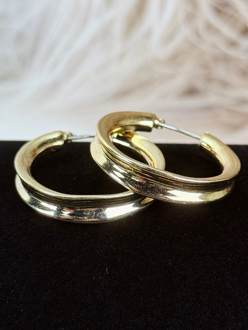 Goldtone, costume, wide, hoop earrings
